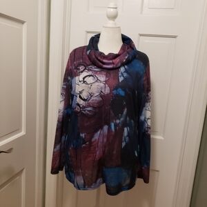 Shana APPAREL Colorful Print Knit Cowlneck Top Size XLarge, Boho